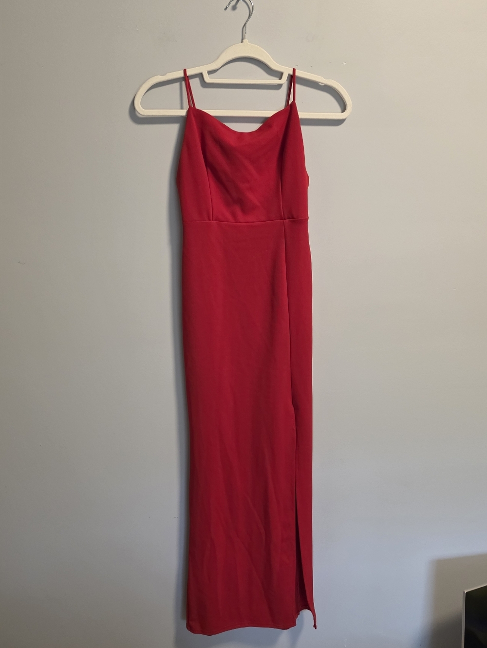 Club L London Hot Red Spaghetti Strap Maxi Dress with Slit
